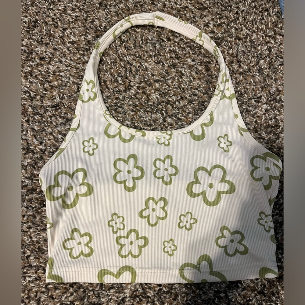 Green and cream small halter top